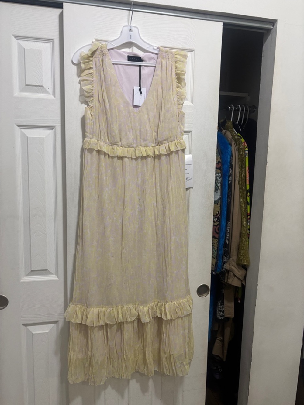 Hatch Pale Yellow Ruffle Midi Dress